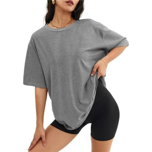 Oversized Womens T Shirt Loose Fit Crewneck Short Sleeve Casual Summer Top - Picture 1 of 7